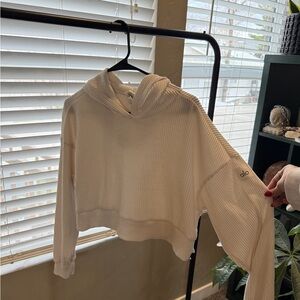 ALO Yoga Women's White Ribbed Cropped Hoodie